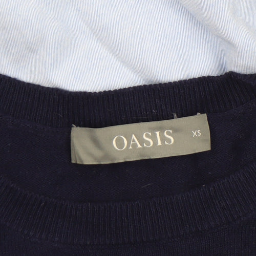 Oasis Women's Blue Striped Crew Neck Pullover Jumper XS