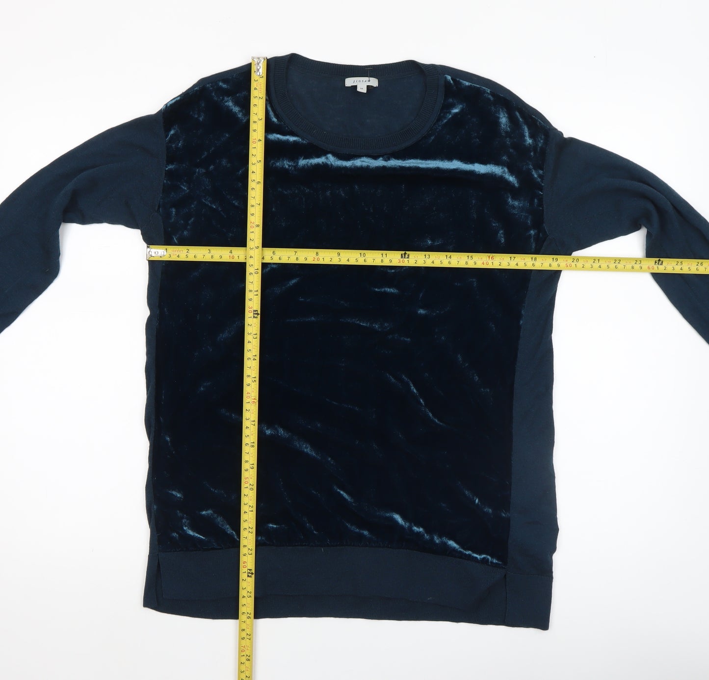 Jigsaw Women’s Blue Velvet Front Pullover Jumper Size M