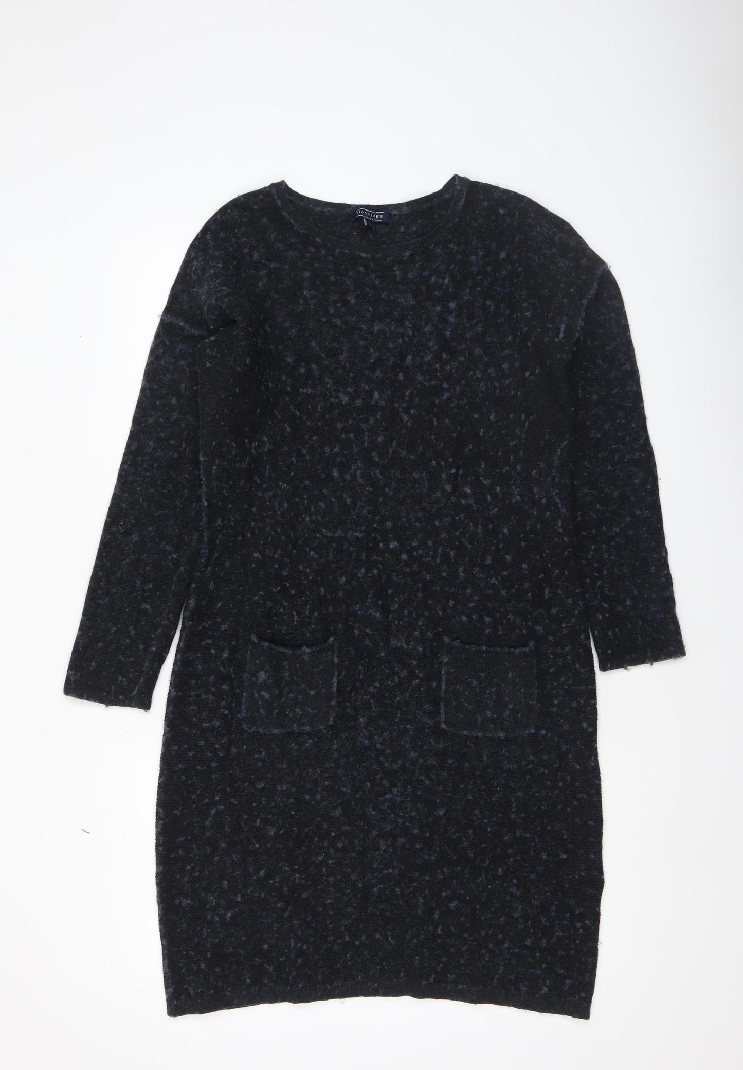 Bloomings Women Black Wool Knit Long Sleeve Jumper Dress L