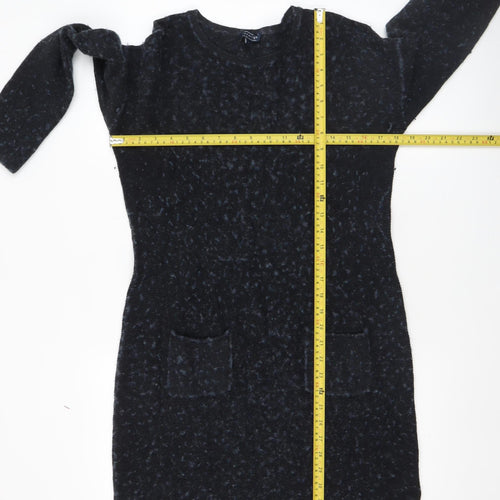 Bloomings Women Black Wool Knit Long Sleeve Jumper Dress L