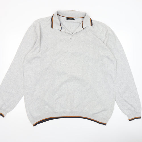Next Men’s Grey Collared Cotton Pullover Jumper 2XL Classic Fit