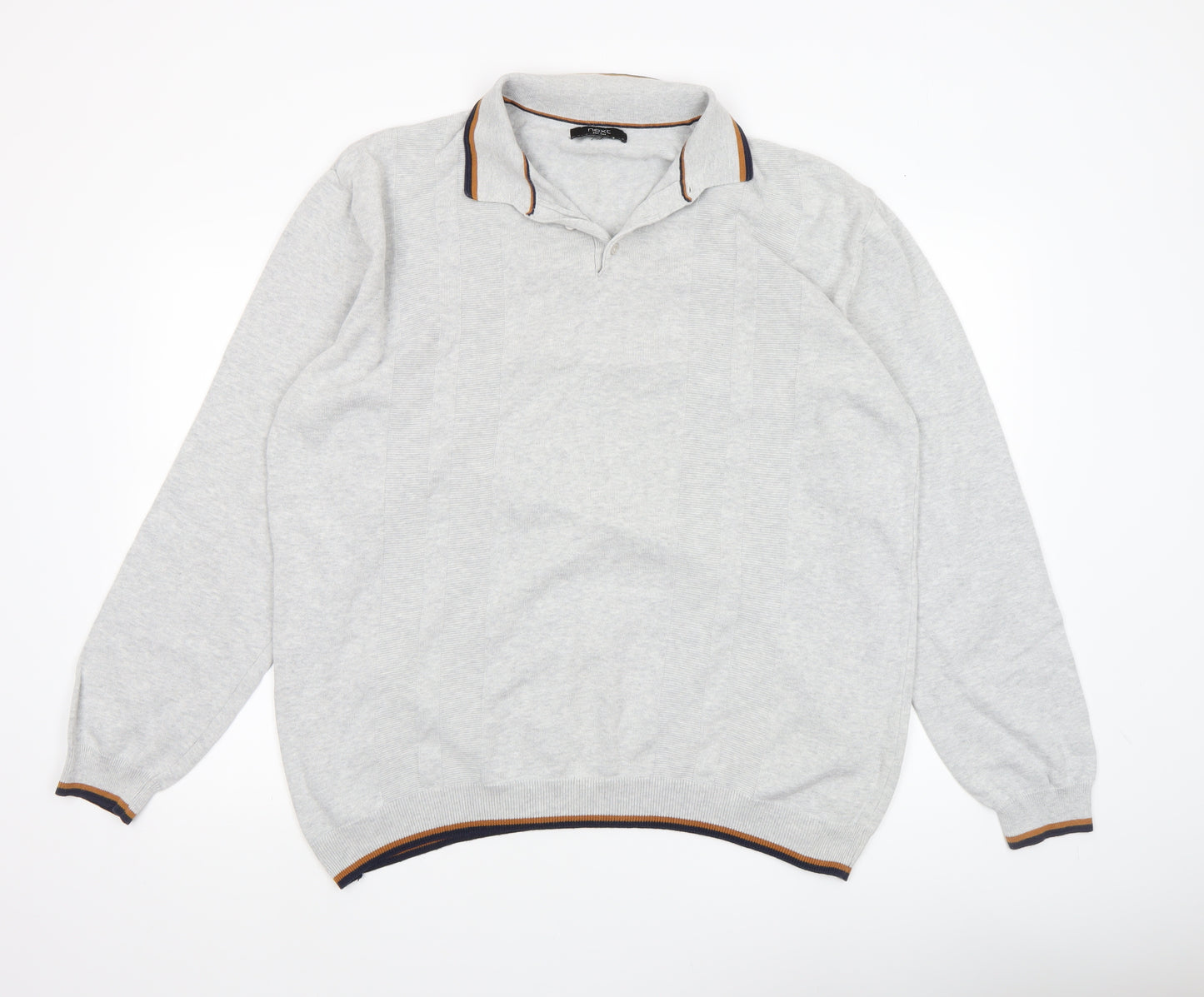 Next Men’s Grey Collared Cotton Pullover Jumper 2XL Classic Fit