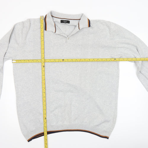 Next Men’s Grey Collared Cotton Pullover Jumper 2XL Classic Fit