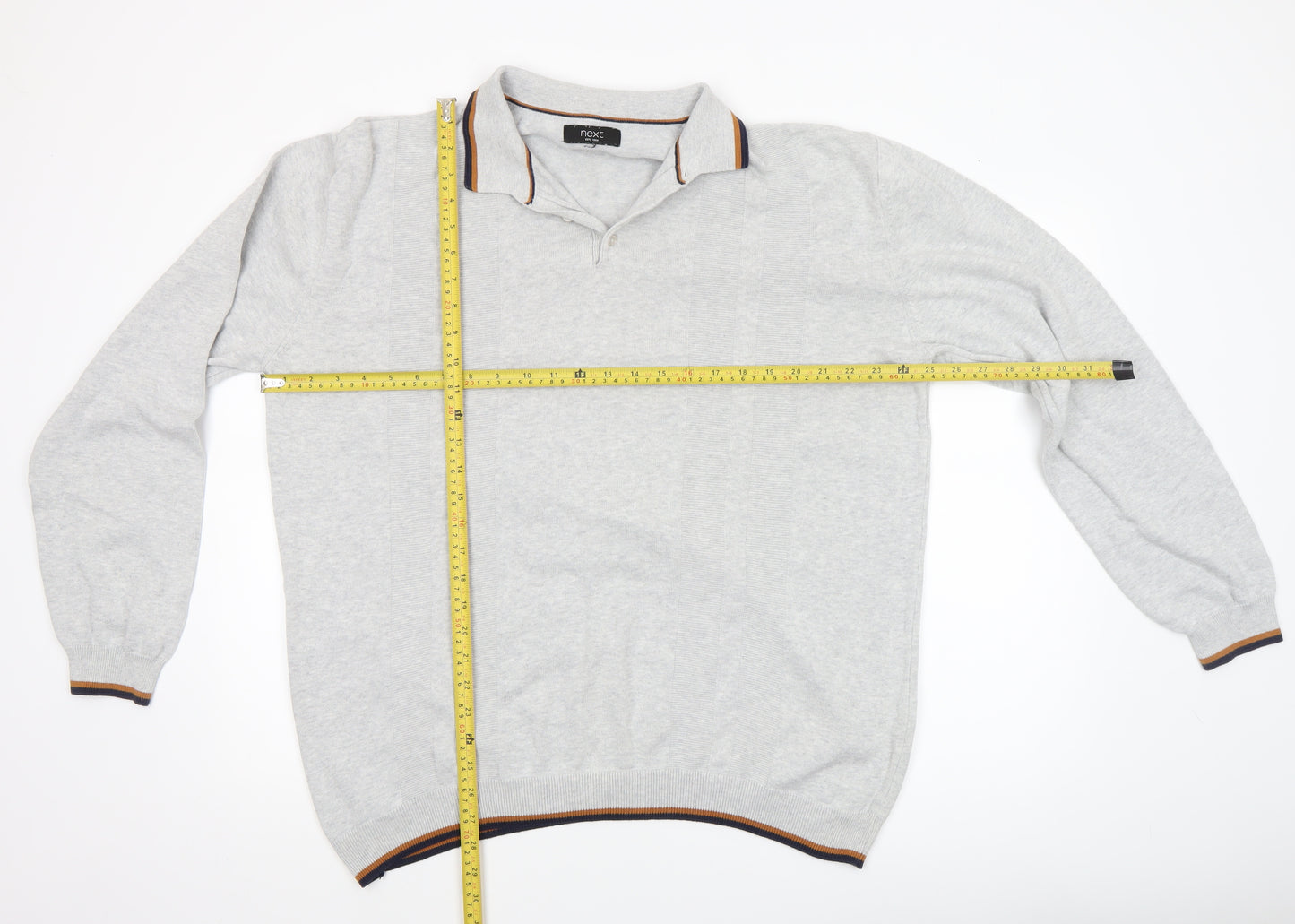 Next Men’s Grey Collared Cotton Pullover Jumper 2XL Classic Fit