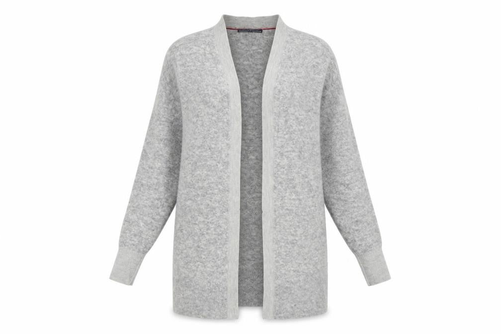 Front view of Tommy Hilfiger Women's Grey Wool Blend Open Knit Cardigan XS