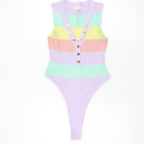 Quiz Women’s Multicoloured Ribbed Bodysuit Large V-Neck Sleeveless