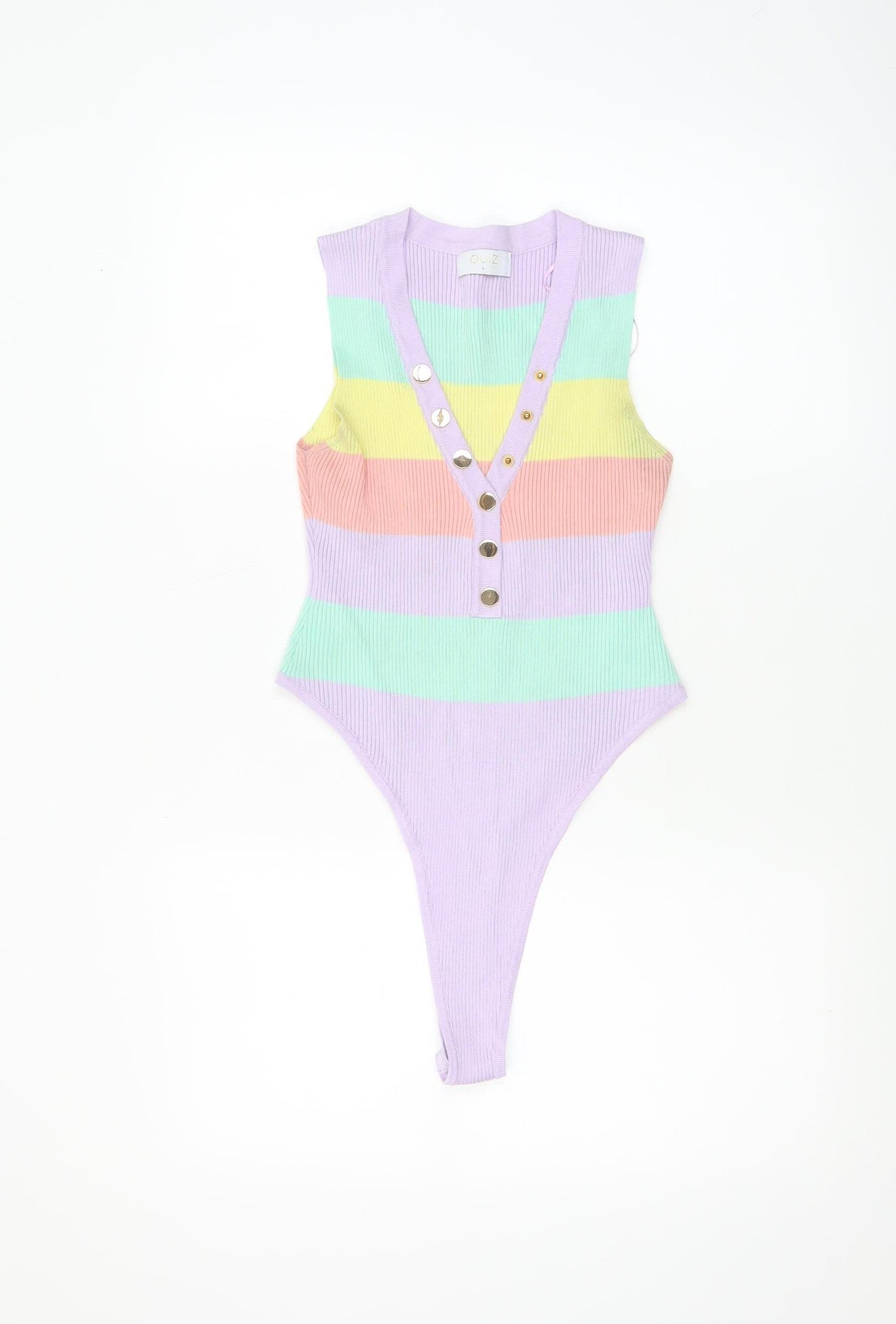 Quiz Women’s Multicoloured Ribbed Bodysuit Large V-Neck Sleeveless