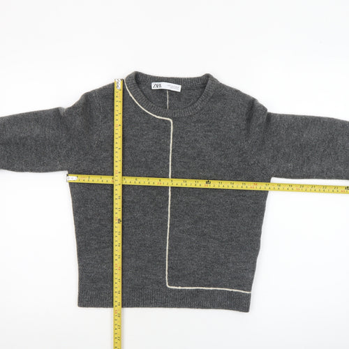 ZARA Women Grey Wool Blend Crew Neck Pullover Jumper Size S