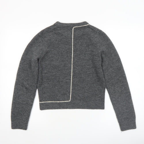 ZARA Women Grey Wool Blend Crew Neck Pullover Jumper Size S