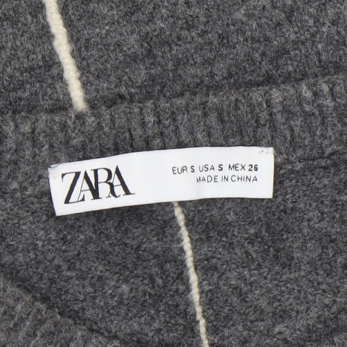 ZARA Women Grey Wool Blend Crew Neck Pullover Jumper Size S