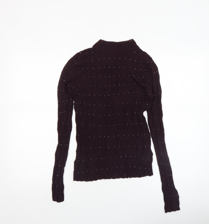 Next Women’s Brown Beaded High Neck Slim Fit Jumper Size 14