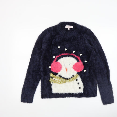 Next Women's Blue Christmas Snowman Jumper Size 8 Pullover Knit