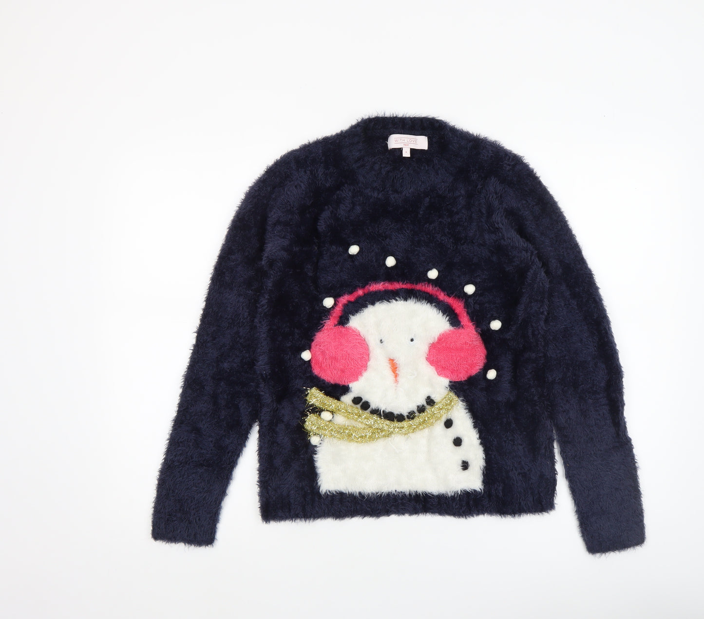 Next Women's Blue Christmas Snowman Jumper Size 8 Pullover Knit