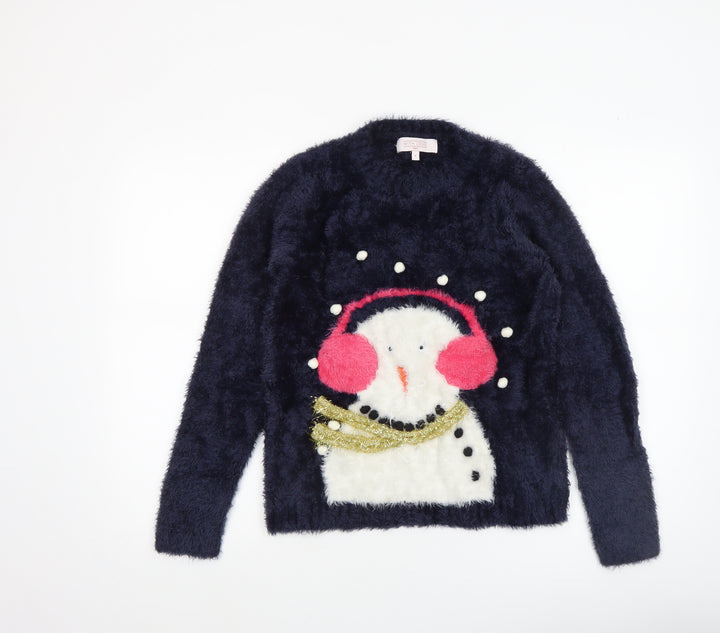 Next Women's Blue Christmas Snowman Jumper Size 8 Pullover Knit