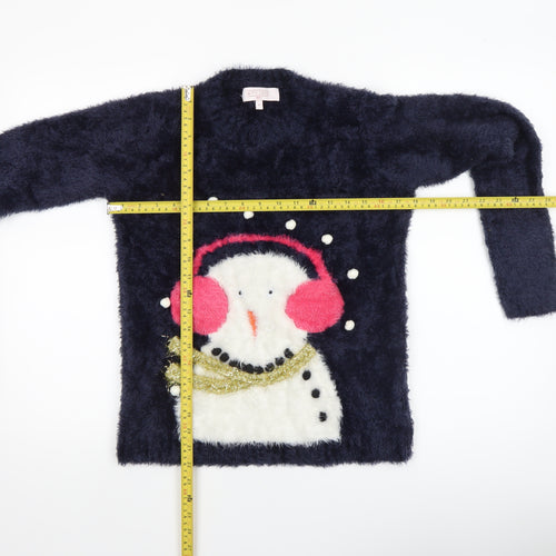 Next Women's Blue Christmas Snowman Jumper Size 8 Pullover Knit