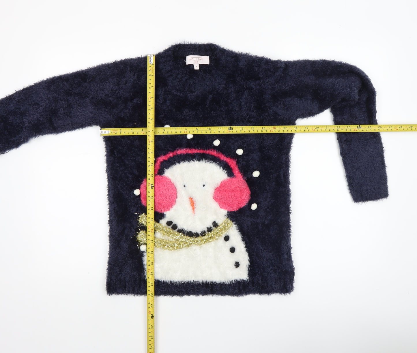 Next Women's Blue Christmas Snowman Jumper Size 8 Pullover Knit