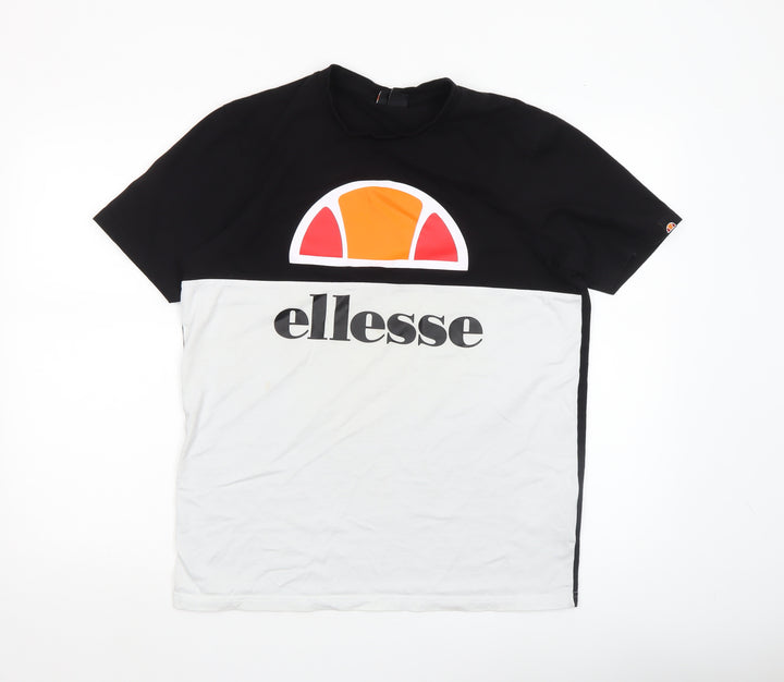 Ellesse Men's Black & White Colourblock Logo T-Shirt UK L