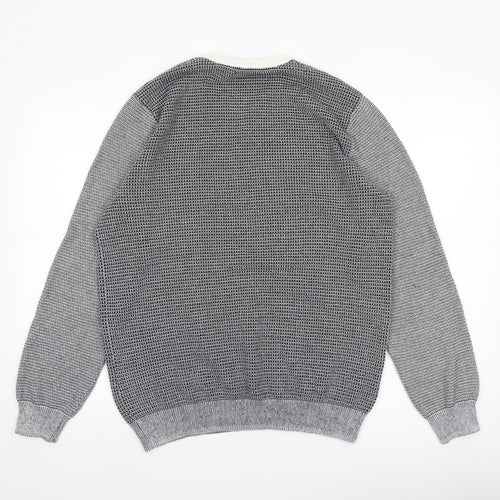 Reiss Men's Grey Cotton Crew Neck Geometric Knit Jumper XL