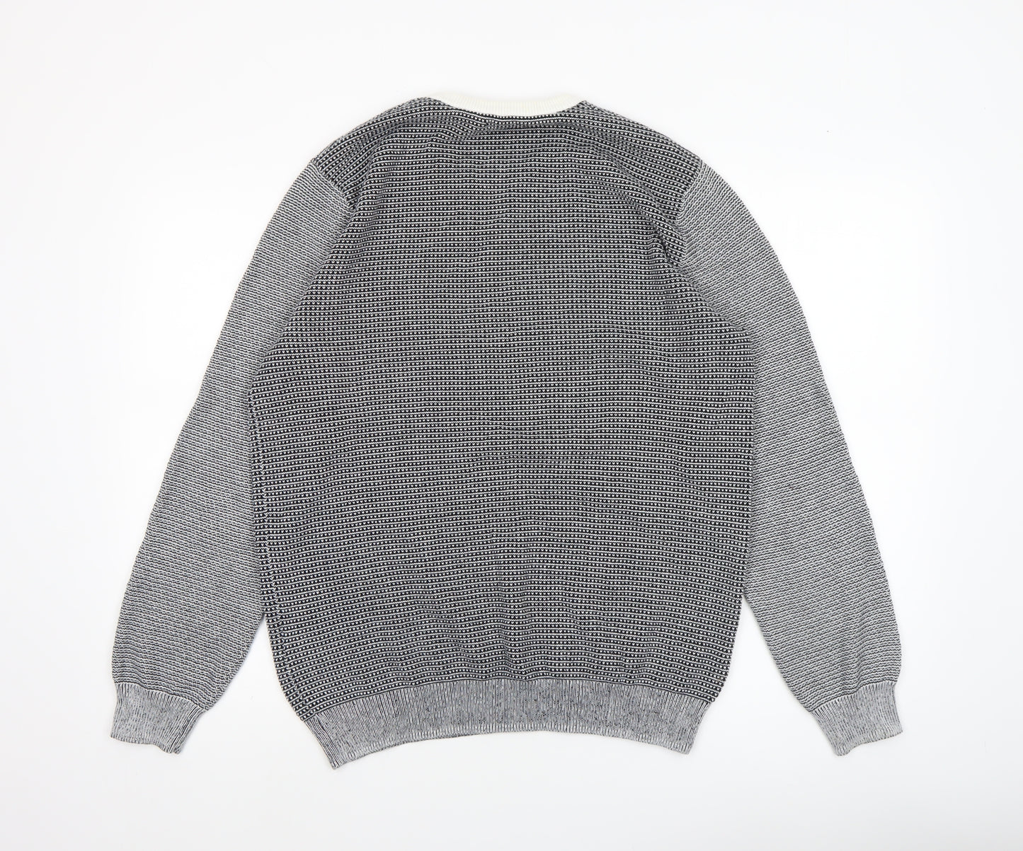 Reiss Men's Grey Cotton Crew Neck Geometric Knit Jumper XL
