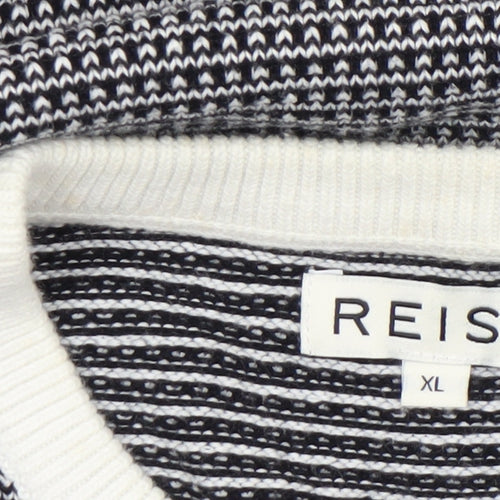 Reiss Men's Grey Cotton Crew Neck Geometric Knit Jumper XL