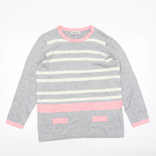 Bassini Women's Grey Pink Stripe Cotton Blend Pullover Jumper L