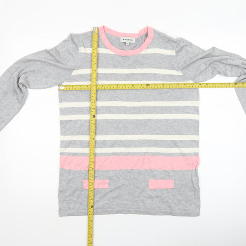 Bassini Women's Grey Pink Stripe Cotton Blend Pullover Jumper L