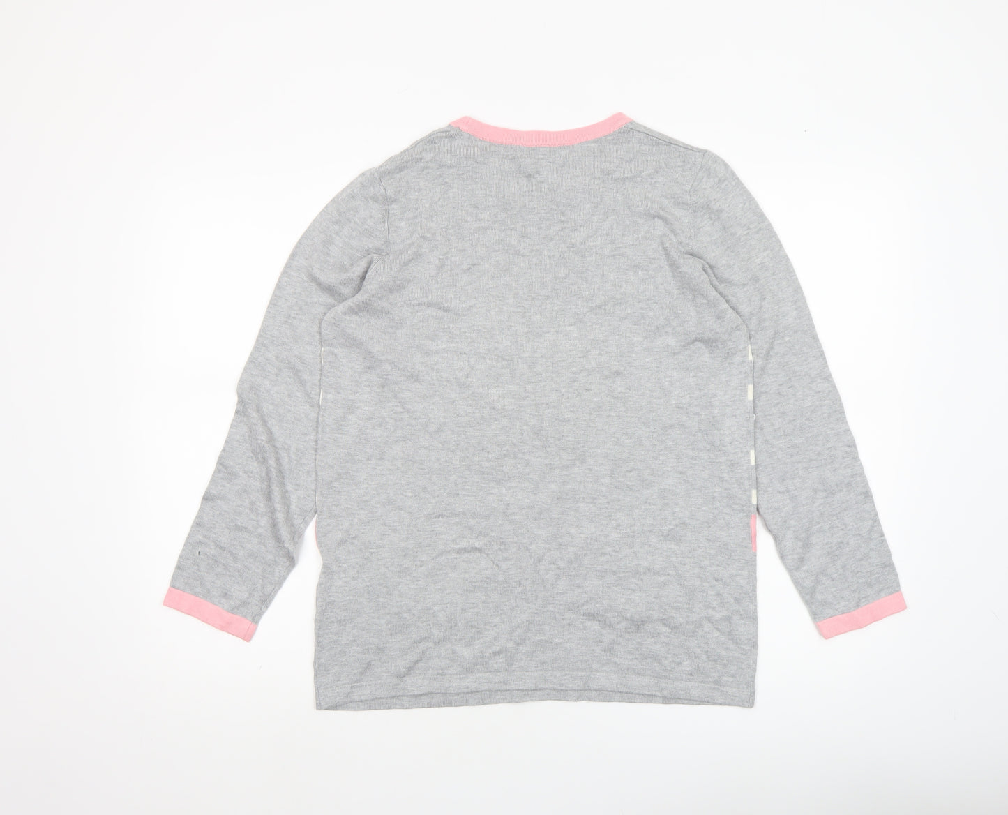 Bassini Women's Grey Pink Stripe Cotton Blend Pullover Jumper L