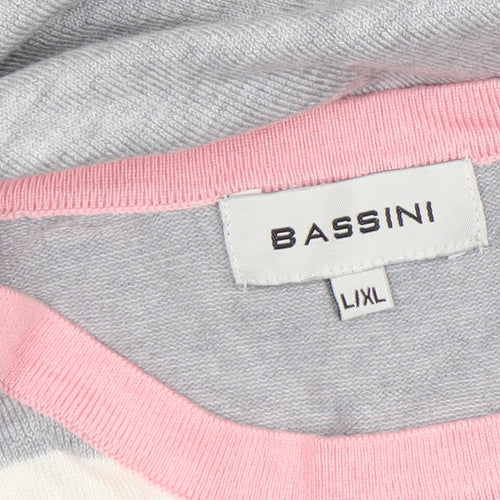 Bassini Women's Grey Pink Stripe Cotton Blend Pullover Jumper L