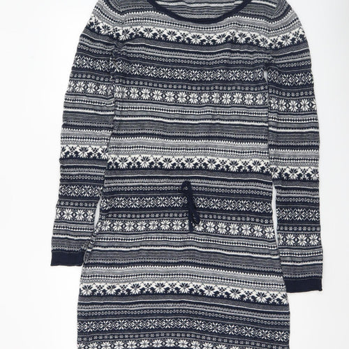 H&M Women’s Blue Fair Isle Knit Jumper Dress Size 12 Long Sleeve Winter