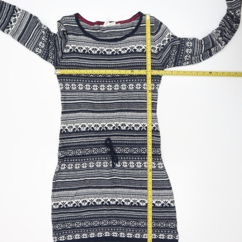 H&M Women’s Blue Fair Isle Knit Jumper Dress Size 12 Long Sleeve Winter