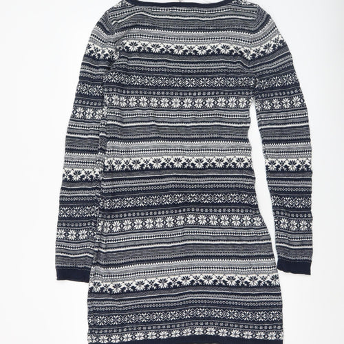 H&M Women’s Blue Fair Isle Knit Jumper Dress Size 12 Long Sleeve Winter