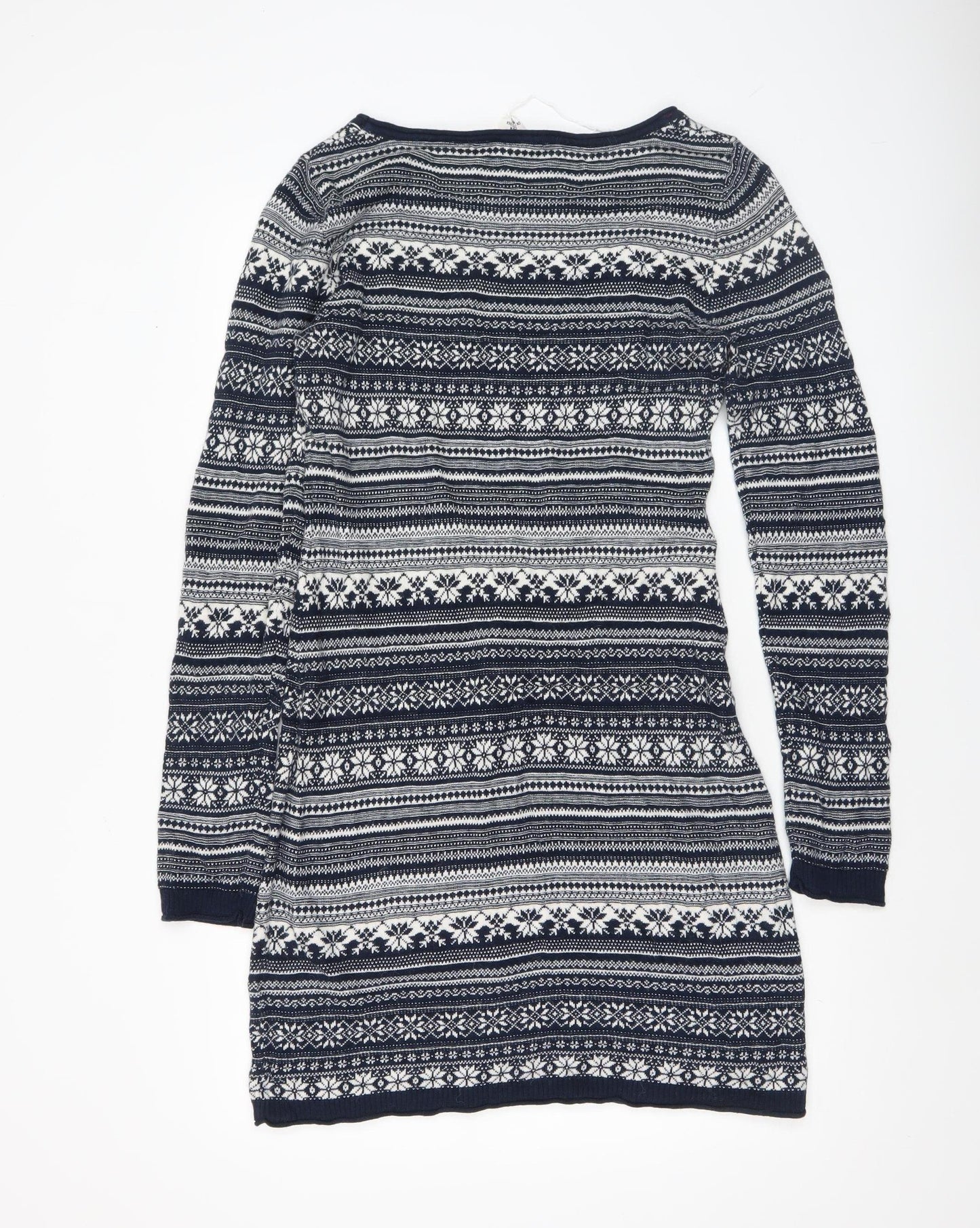 H&M Women’s Blue Fair Isle Knit Jumper Dress Size 12 Long Sleeve Winter