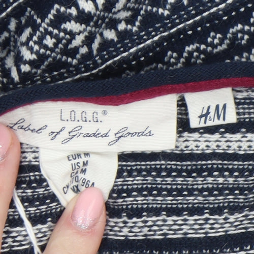 H&M Women’s Blue Fair Isle Knit Jumper Dress Size 12 Long Sleeve Winter