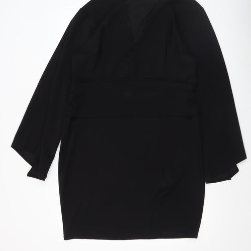 Boohoo Women’s Black Size 20 Bodycon Long Sleeve V-Neck Stretch Dress