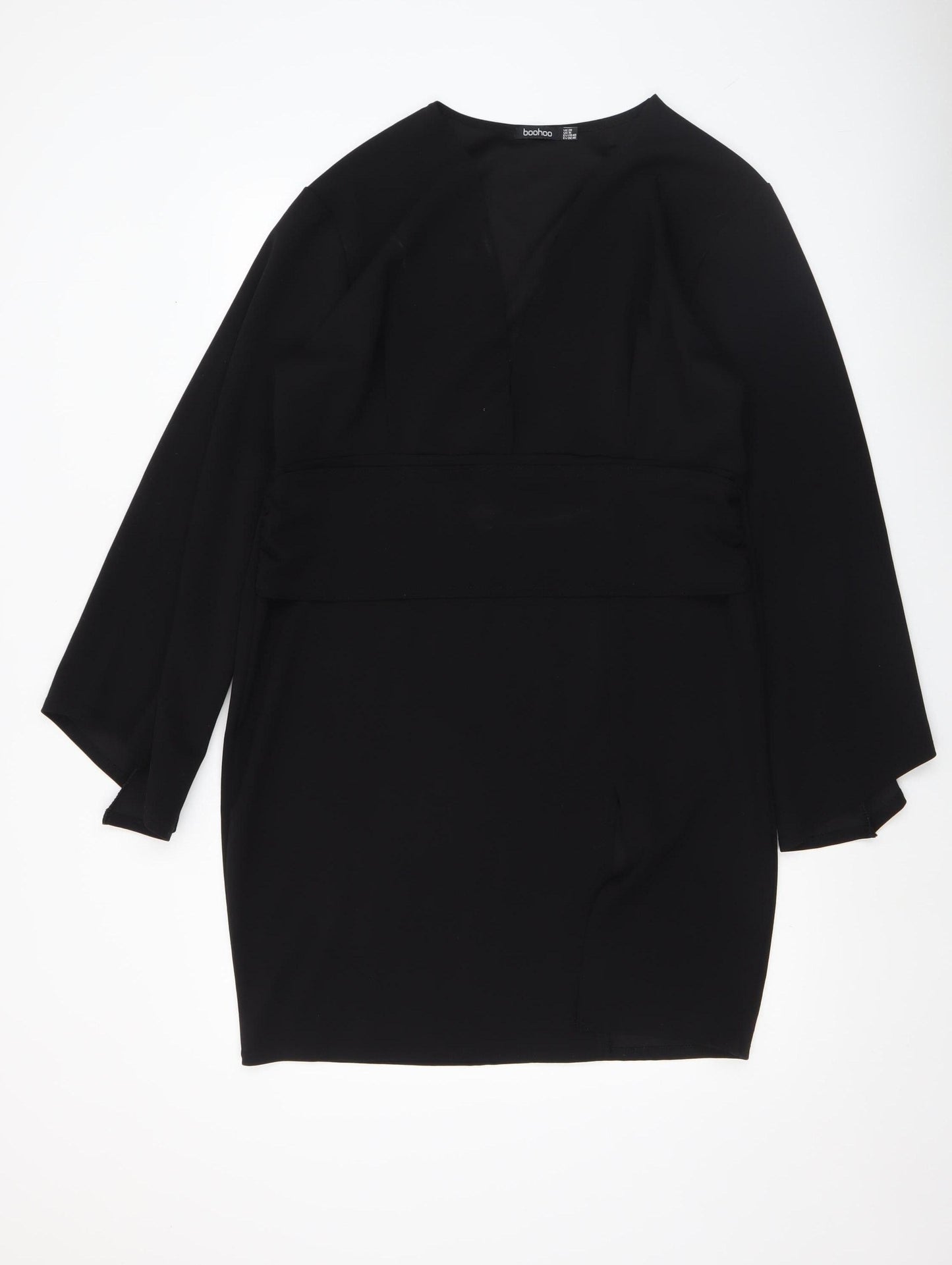 Boohoo Women’s Black Size 20 Bodycon Long Sleeve V-Neck Stretch Dress