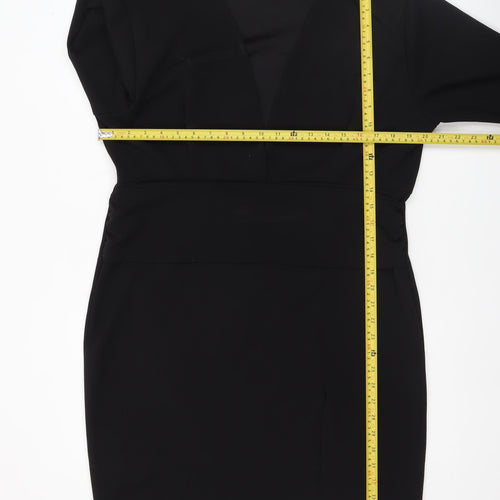 Boohoo Women’s Black Size 20 Bodycon Long Sleeve V-Neck Stretch Dress