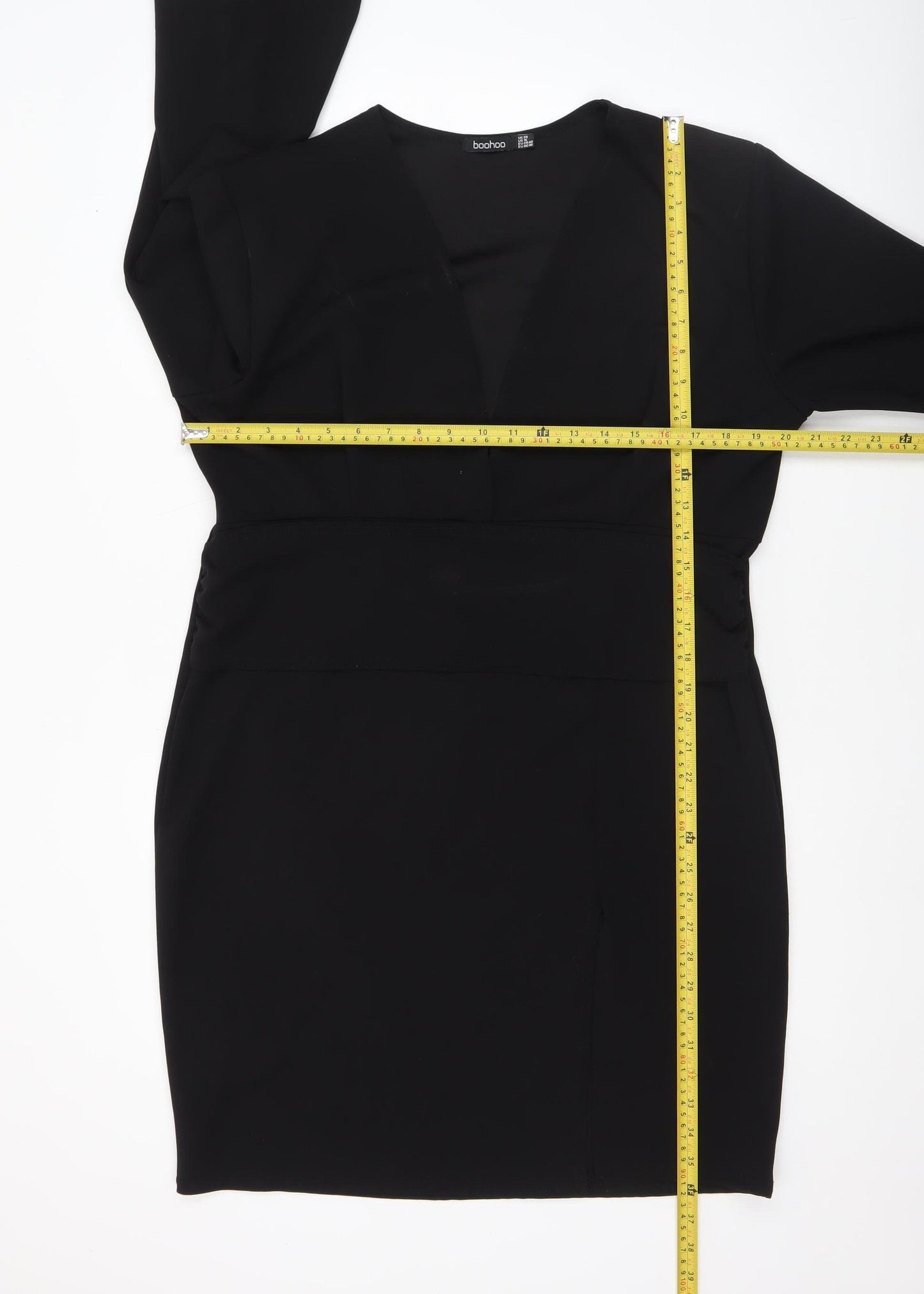 Boohoo Women’s Black Size 20 Bodycon Long Sleeve V-Neck Stretch Dress