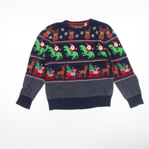 C&A Boys Navy Christmas Dinosaur Reindeer Cotton Jumper Size 134