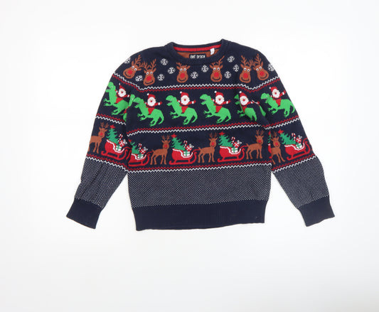 C&A Boys Navy Christmas Dinosaur Reindeer Cotton Jumper Size 134