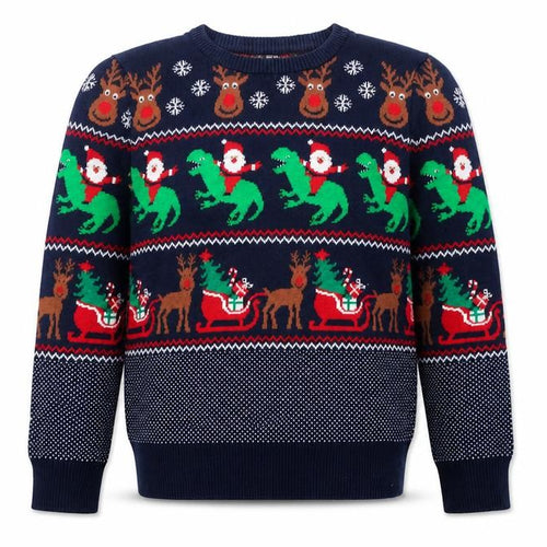 C&A Boys Navy Christmas Dinosaur Reindeer Cotton Jumper Size 134
