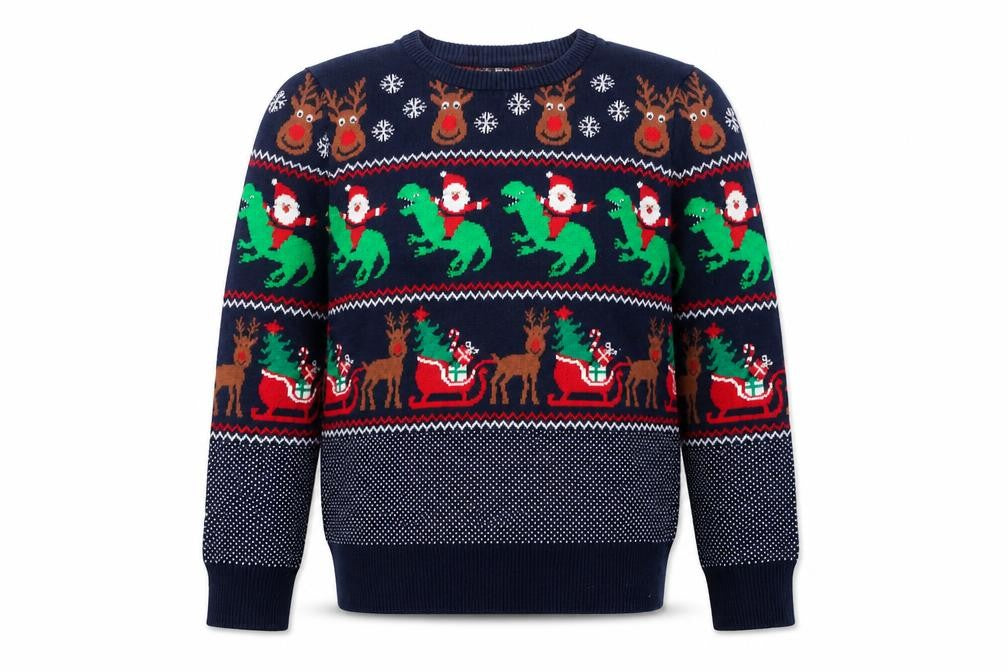 C&A Boys Navy Christmas Dinosaur Reindeer Cotton Jumper Size 134