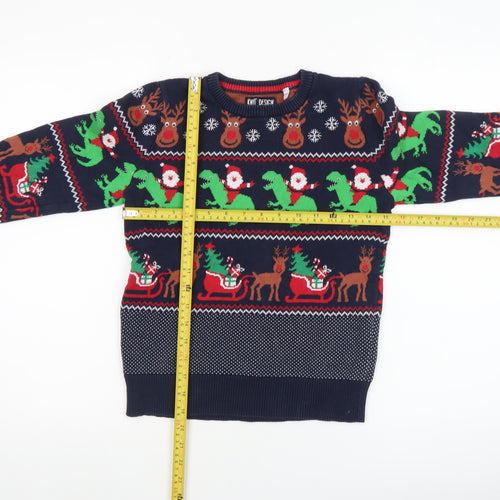 C&A Boys Navy Christmas Dinosaur Reindeer Cotton Jumper Size 134