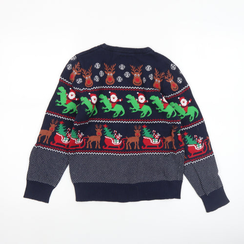 C&A Boys Navy Christmas Dinosaur Reindeer Cotton Jumper Size 134