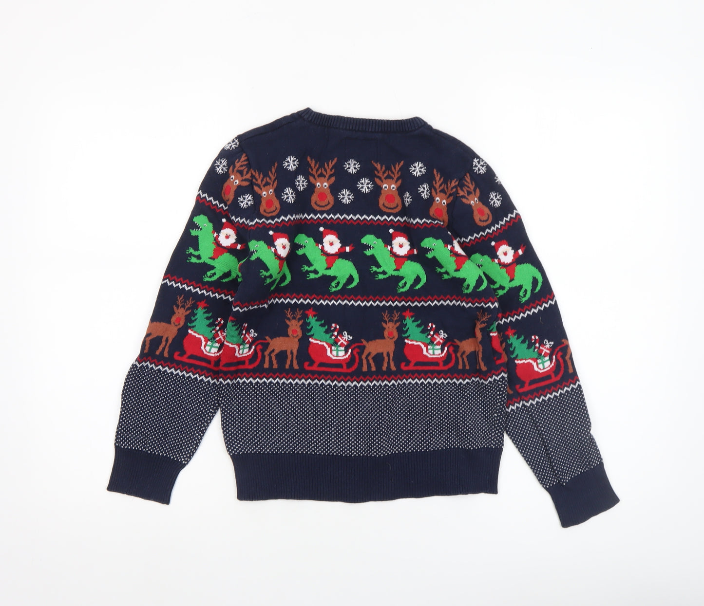 C&A Boys Navy Christmas Dinosaur Reindeer Cotton Jumper Size 134