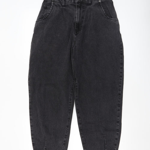 ZARA Women Black Mom Jeans M High Waist Relaxed Fit Denim