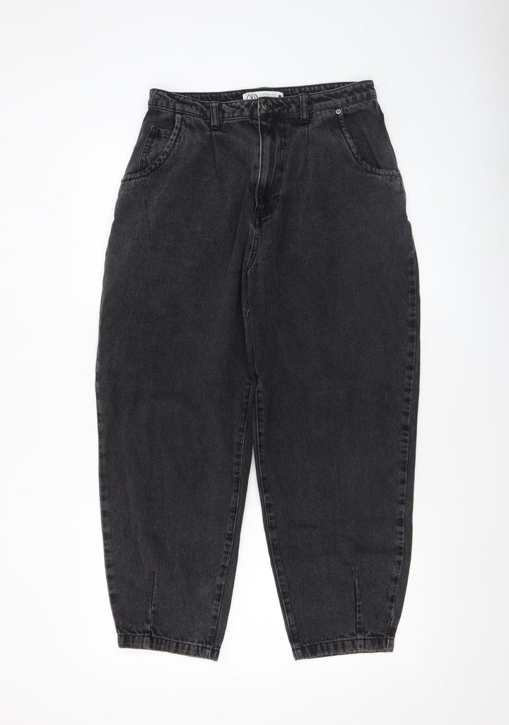 ZARA Women Black Mom Jeans M High Waist Relaxed Fit Denim