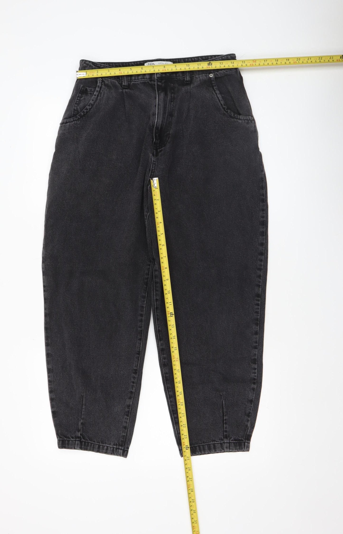 ZARA Women Black Mom Jeans M High Waist Relaxed Fit Denim
