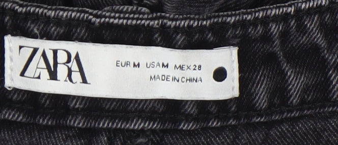 ZARA Women Black Mom Jeans M High Waist Relaxed Fit Denim