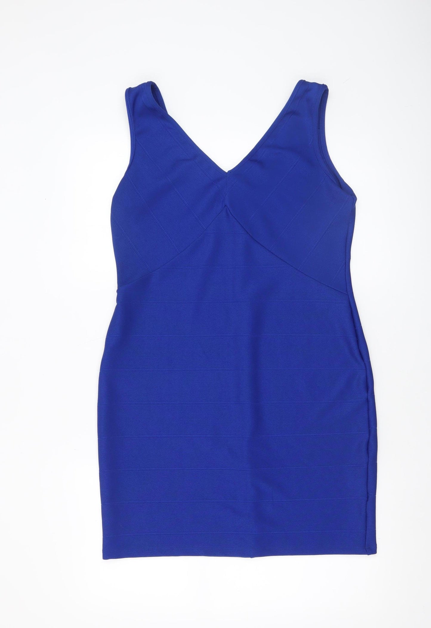 Doll & Frog Women's Blue Bodycon Zip V-Neck Sleeveless Dress Size 16