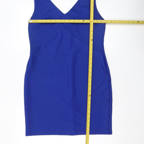 Doll & Frog Women's Blue Bodycon Zip V-Neck Sleeveless Dress Size 16
